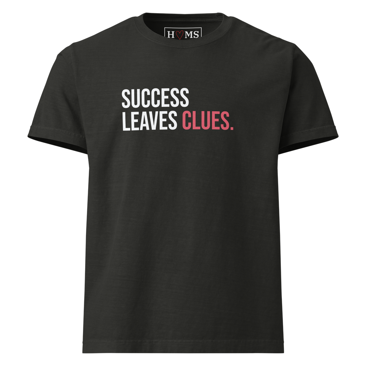 SUCCESS LEAVES CLUES. — Faded Black HOMS Clues tee, front